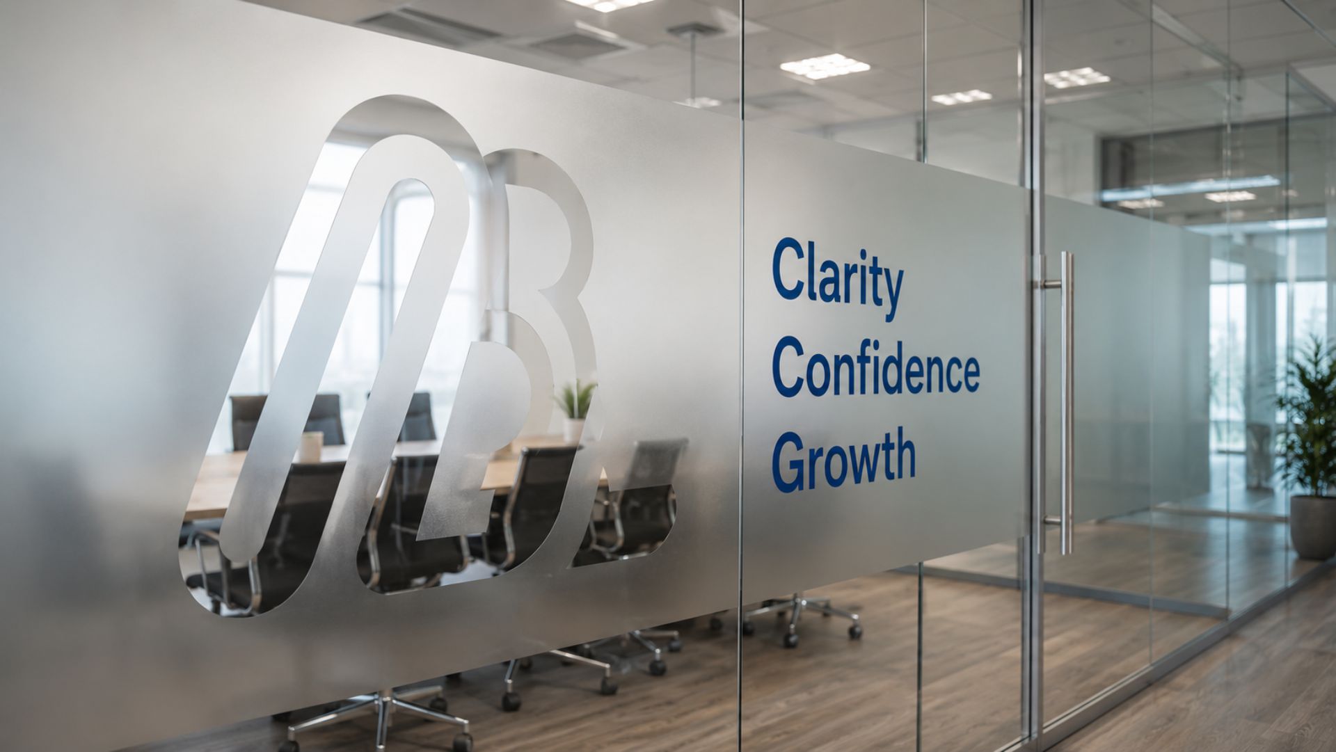 Sandblasted Calculo logo and brand words on a glass partition